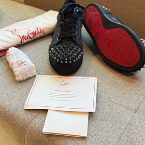 Christian Louboutin Black and Red Studded Sneakers